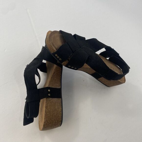 ME TOO Lola Wedges Slingbacks Open Toe Sandals Black Faux‎ Suede Size 9.5M Women - Picture 7 of 16